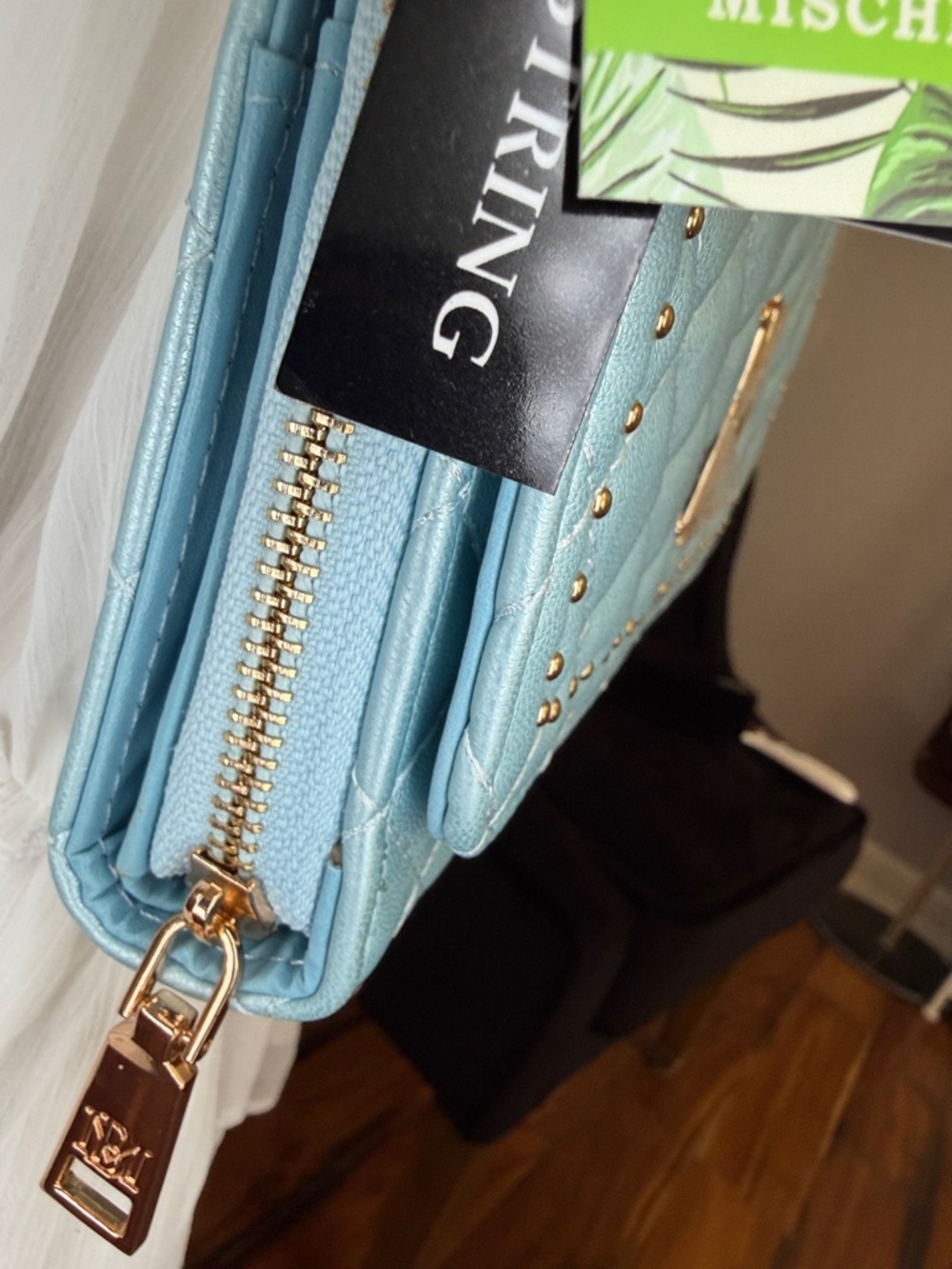 Bagley Mischka NWT RETAIL $68 aqua  quilted Crossbody bag, 8x6appx - Picture 6 of 10